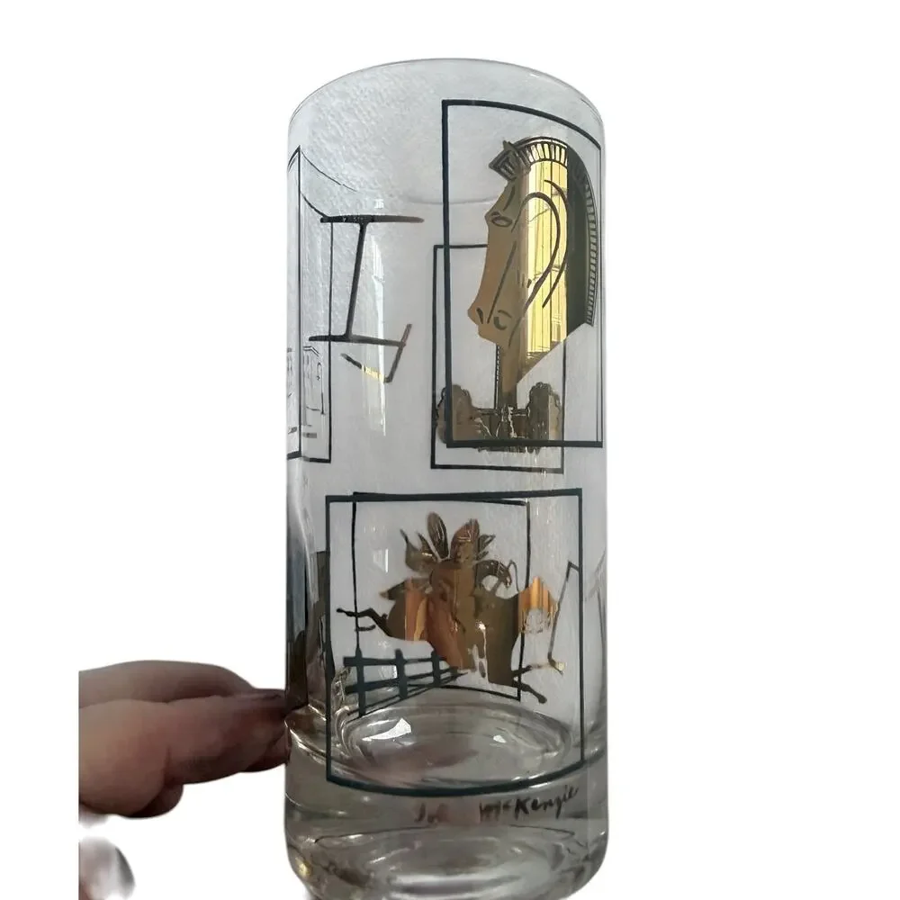 MCM Preakness Maryland High Ball Glasses Set of 8 Atomic Cocktail Retro Mad Men